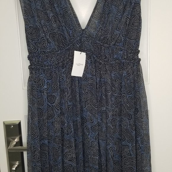 NWT Isabel Marant Etoile Estelle Plunging V-Neck Dress Black Blue White Dots 38 - Picture 10 of 11